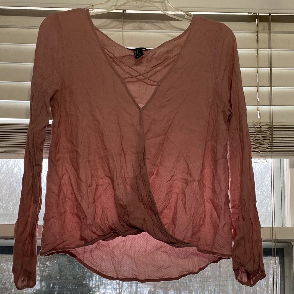 Pink Blouse with Criss Cross on the Chest